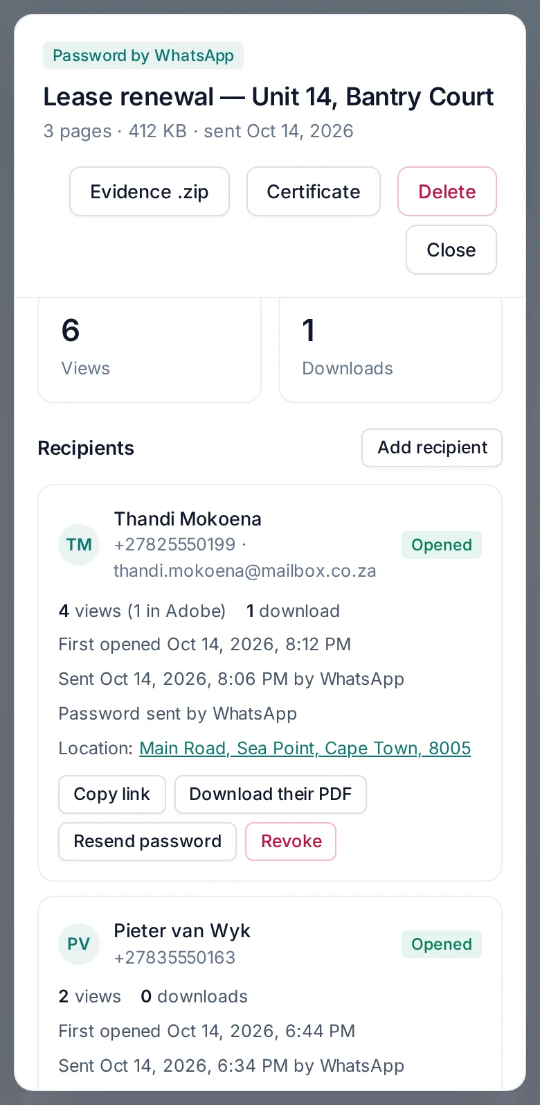 DocuTrack — the same document on a phone